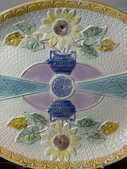 Antique Samuel Lear Aesthetic Period “Sunflower & Urn” Serving Platter, c.1883 | 14” x 10.5” | #DA4498