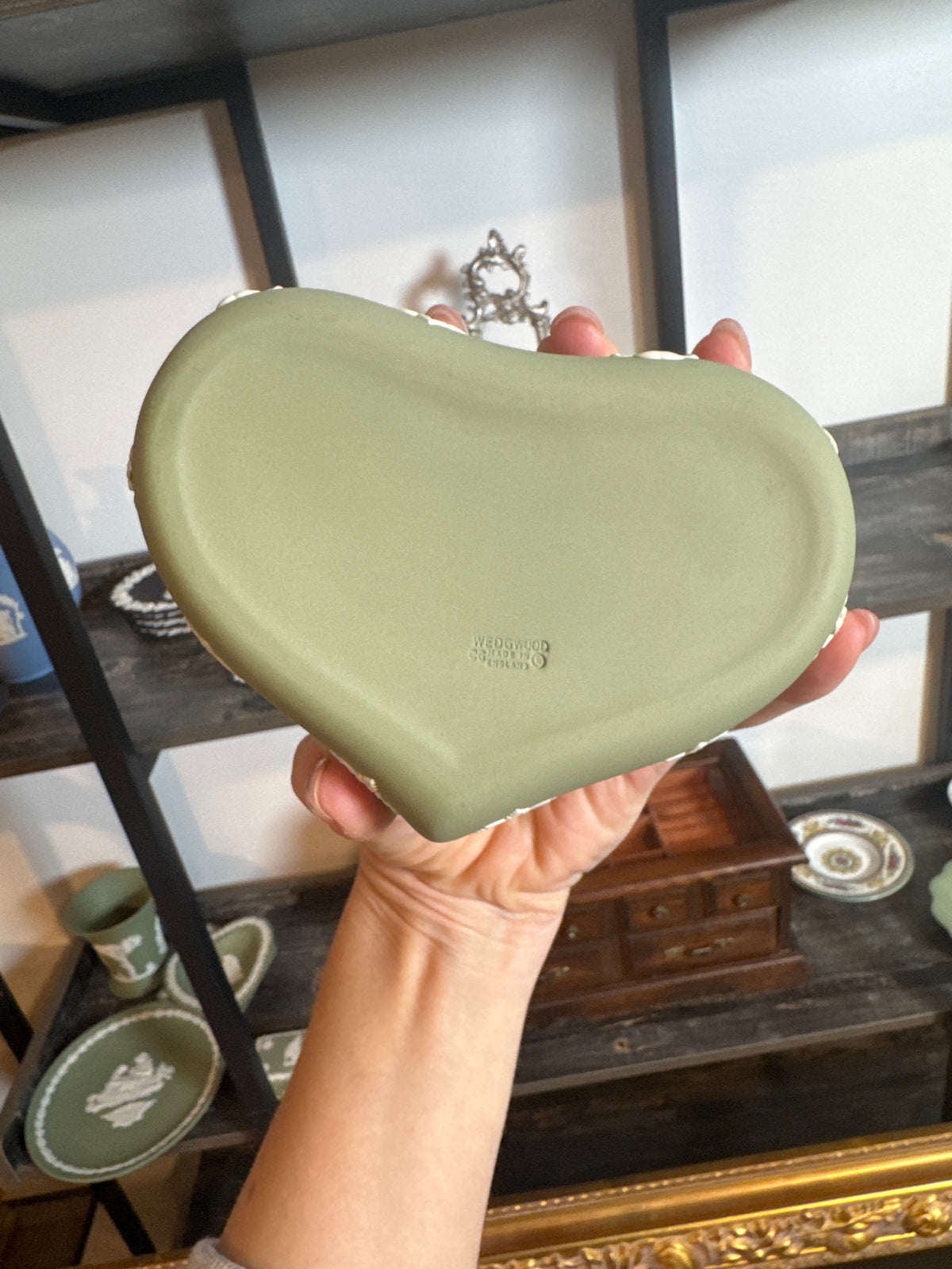 Wedgwood sage green heart shape box