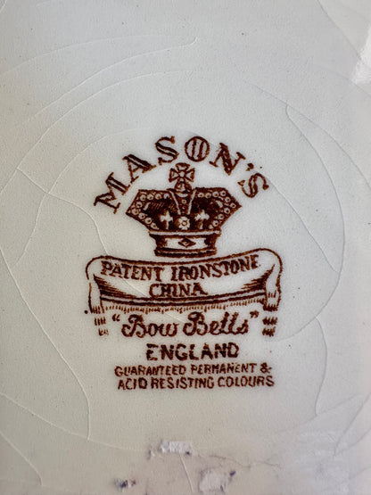 Vintage Mason’s "BOW BELLS" Brown Transferware Round Platter, Made in England, 15"