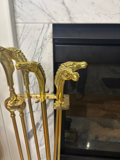 Stunning brass equestrian fireplace set!