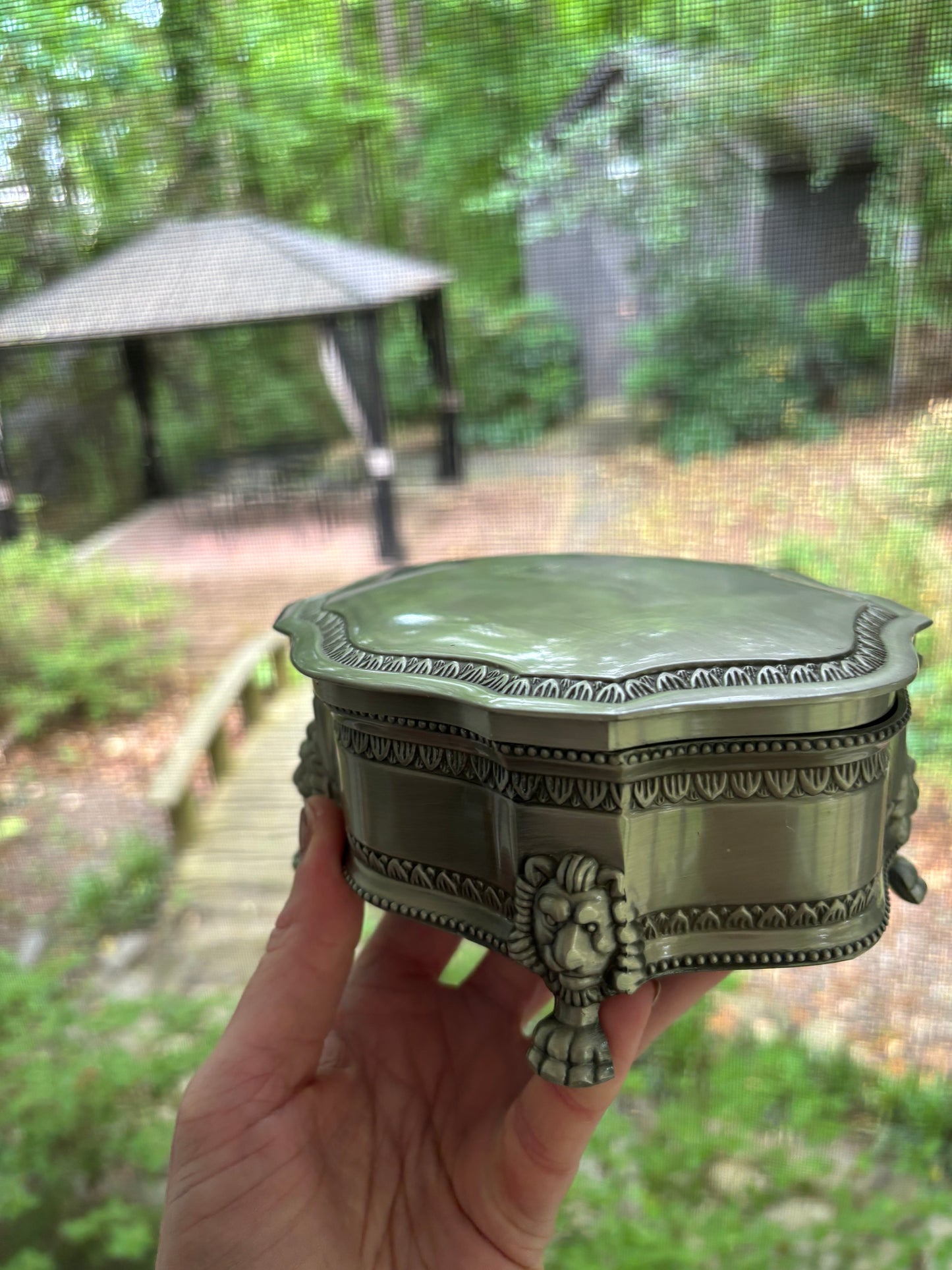 Reserved! Pewter dressser box with lion claw feet!