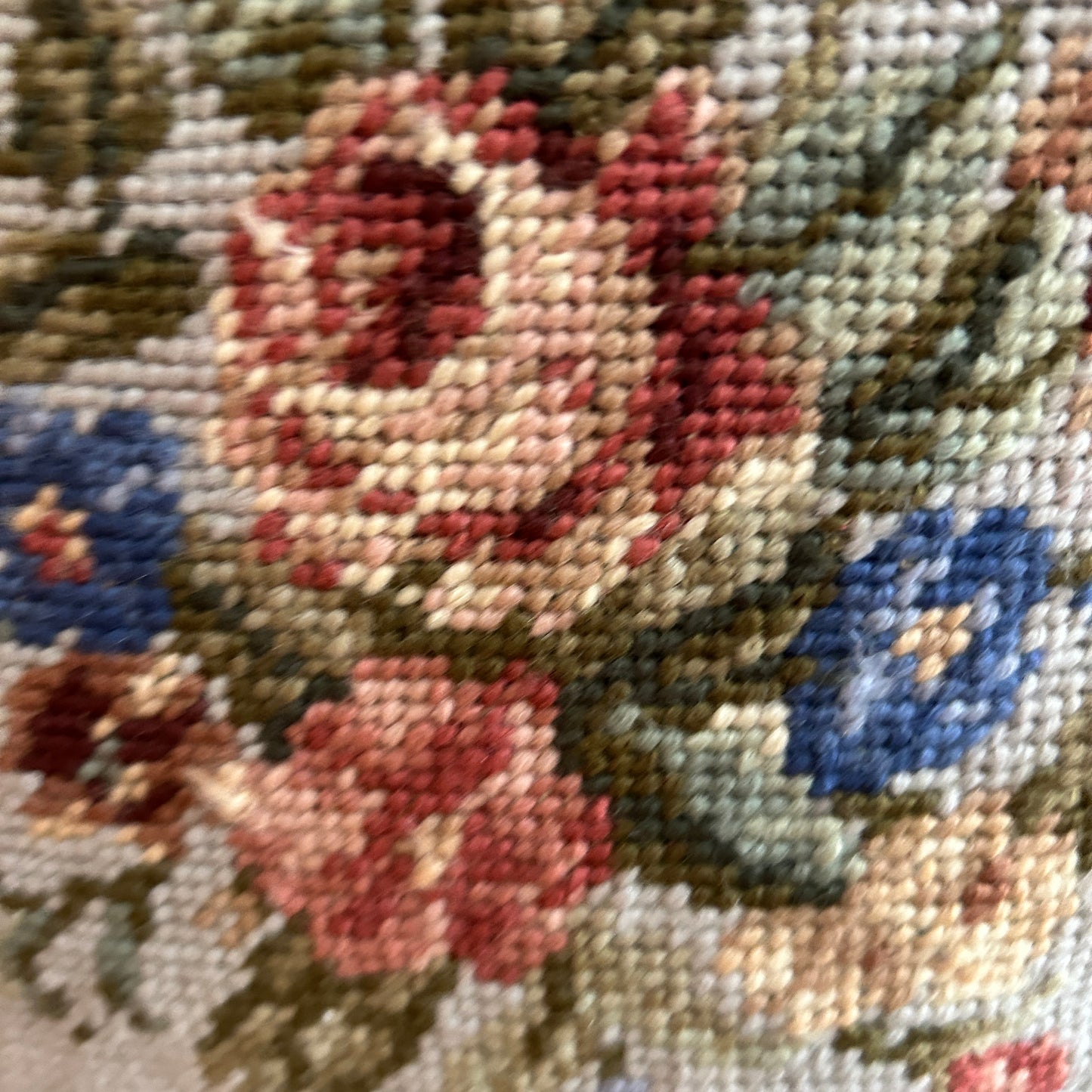 Beautiful blue botanical oversized custom needlepoint pillow 16 x 16