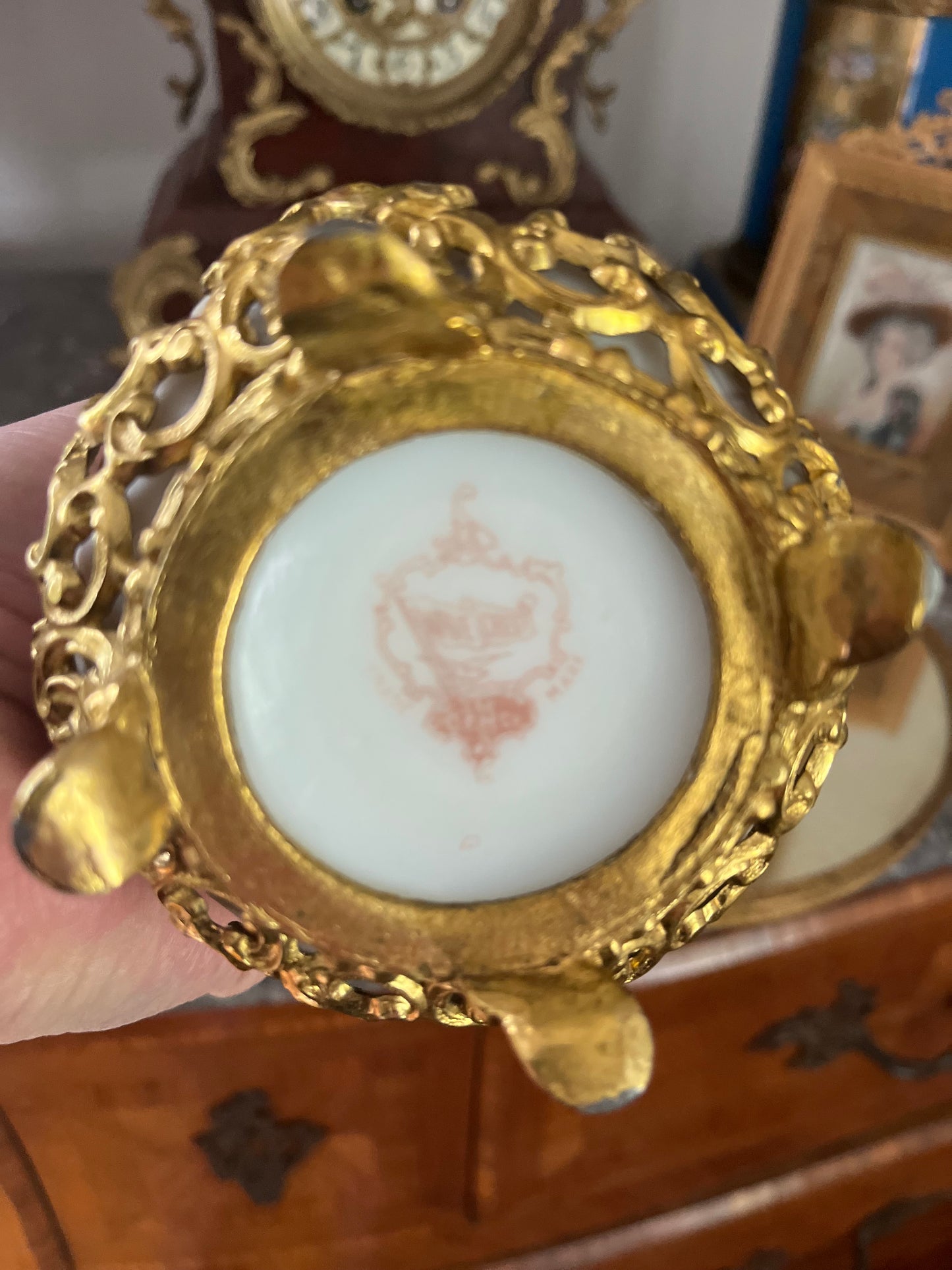 Antique Wavecrest Bud Vase in Gilt Ormolu Mounts — C.F. Monroe, Hand-Painted Wild Roses