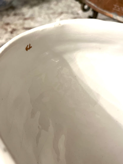 Elegant Mid Century Italian Hand Painted Goose Covered Dish – Base Greens, Rose & Gold