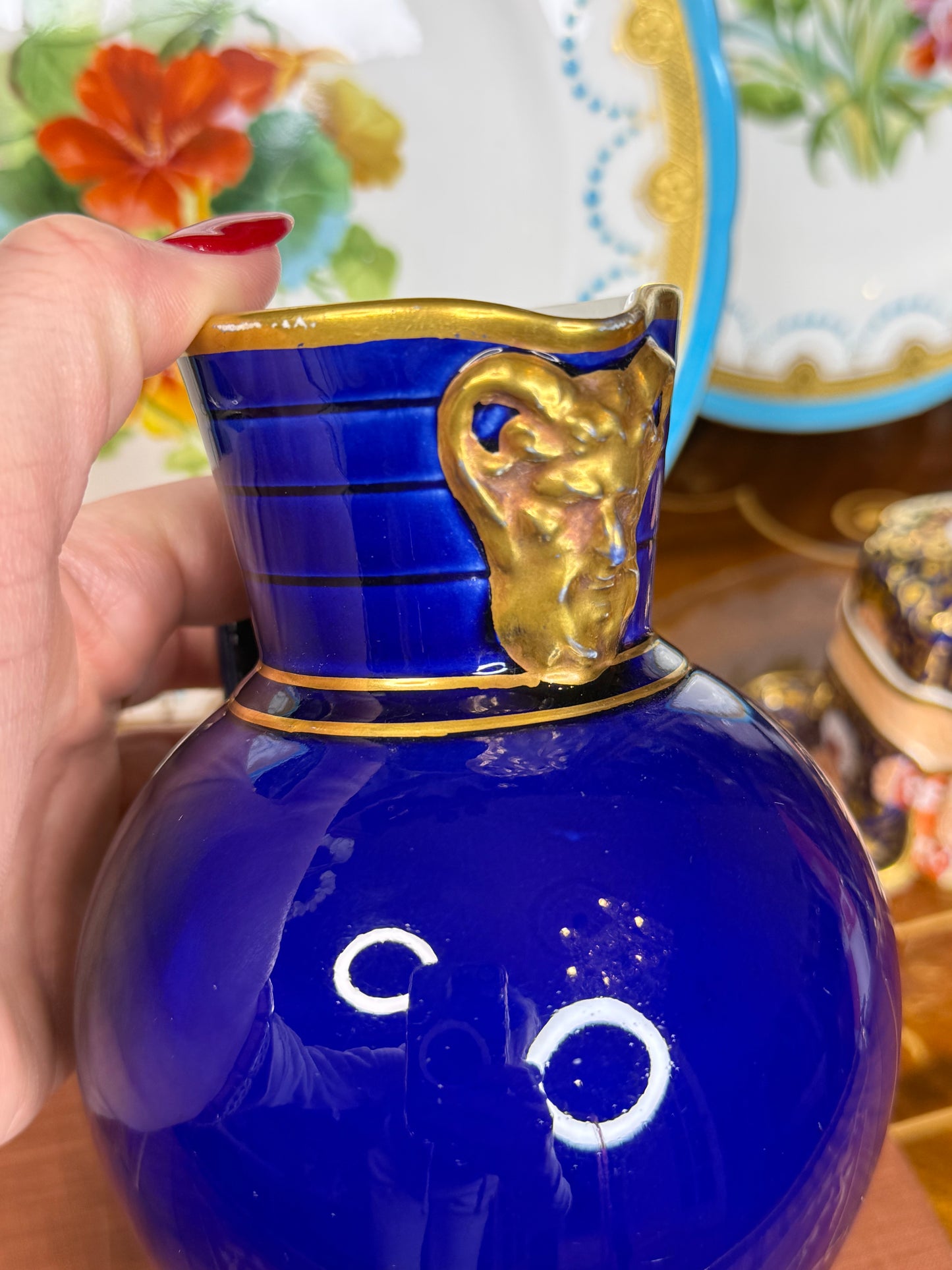 Wedgwood Doric-Shape Pitcher, c. 1861 – Cobalt Blue Earthenware, 6.5” Tall