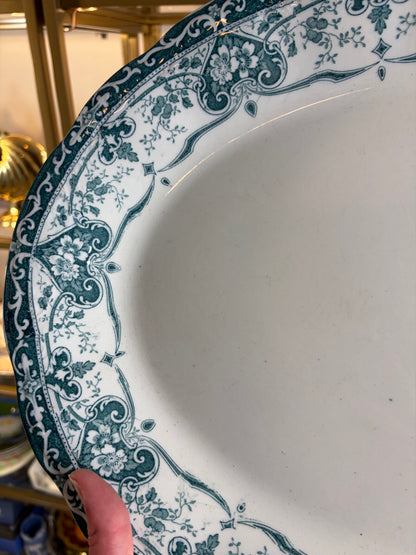 Stunning antique teal green large transferware platter!