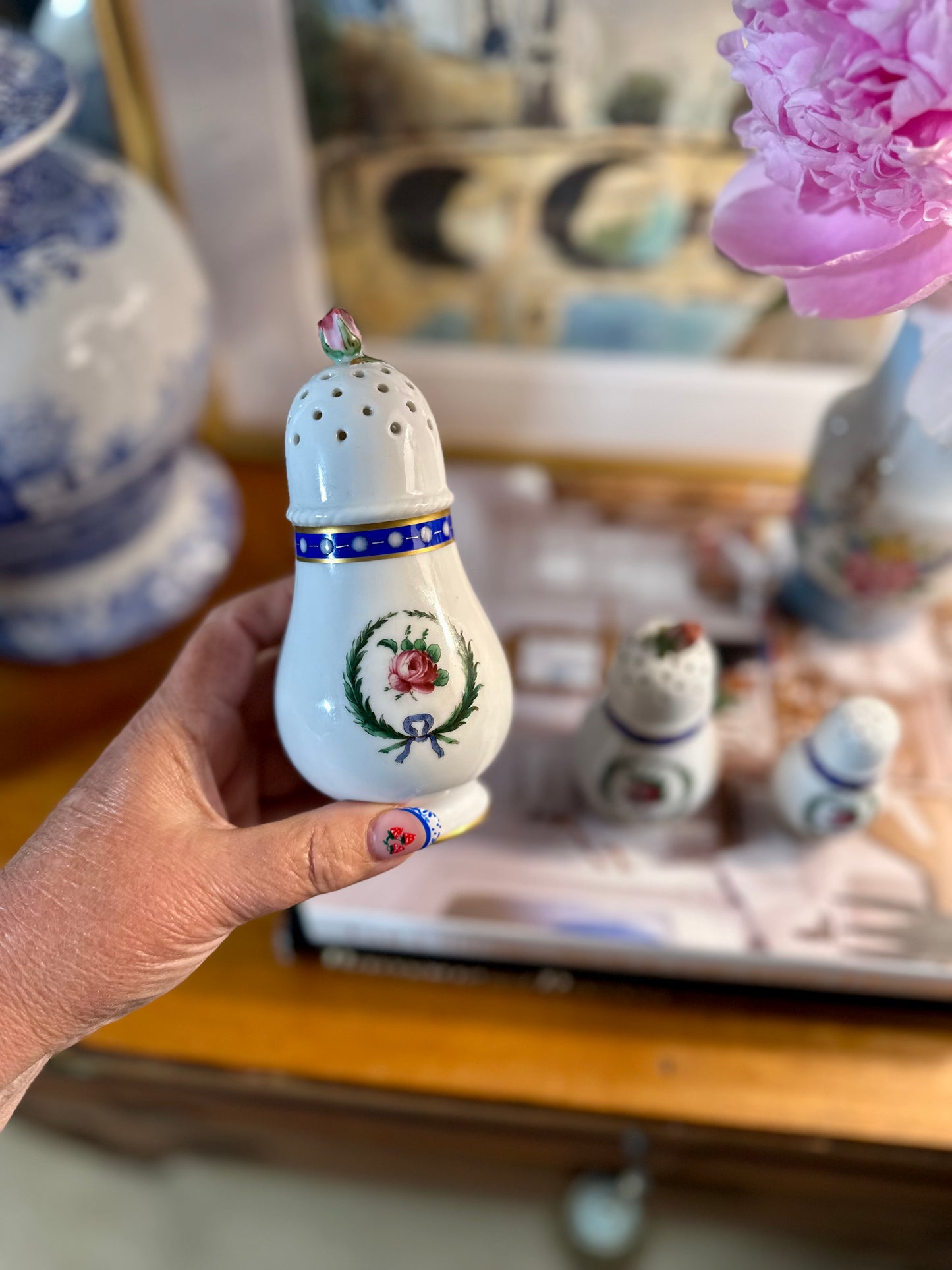 GORGEOUS Richard Ginori Princess Blue Porcelain Sugar Shaker Set, Made in Italy