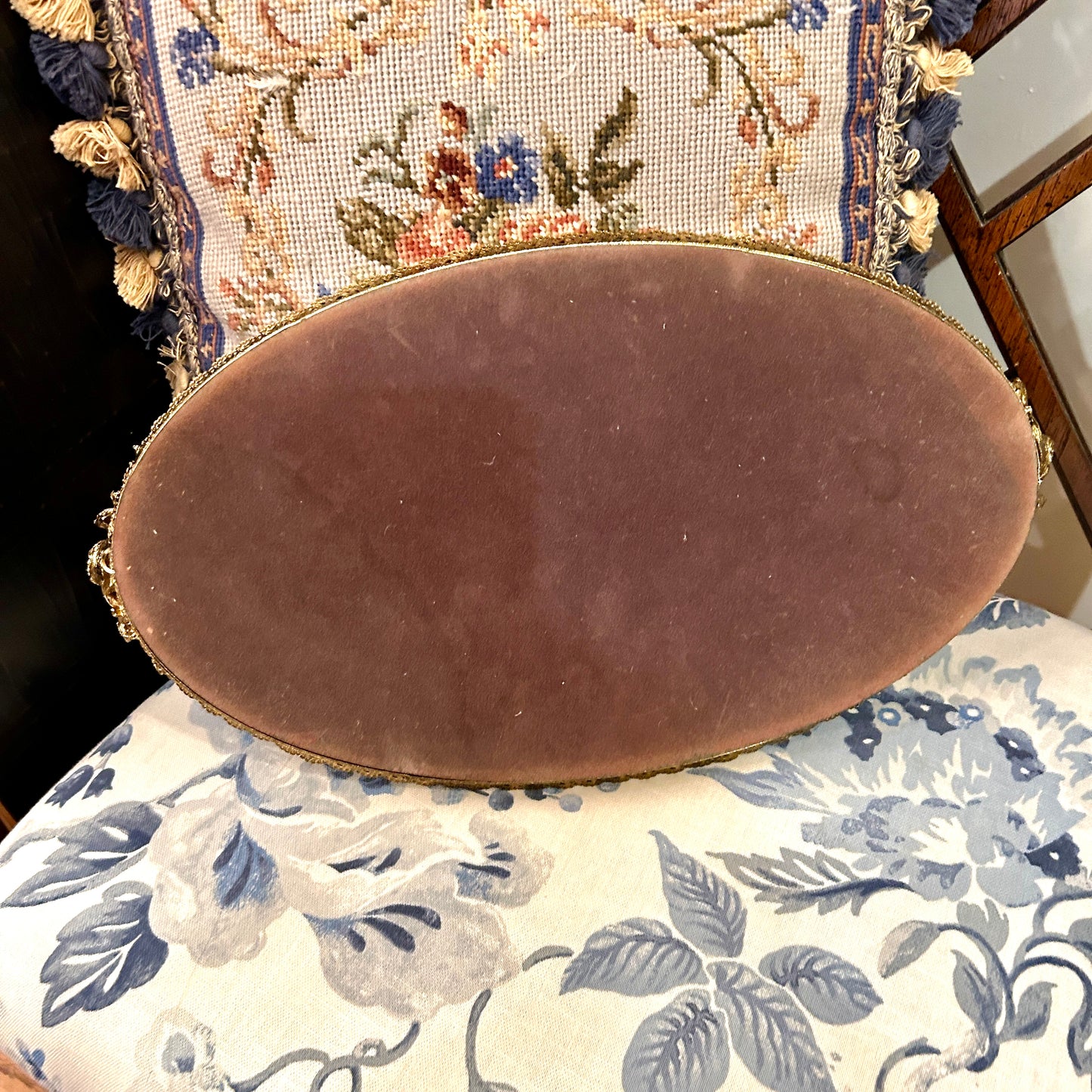 Gorgeous brass ormolu floral reticulated brass mirrored tray