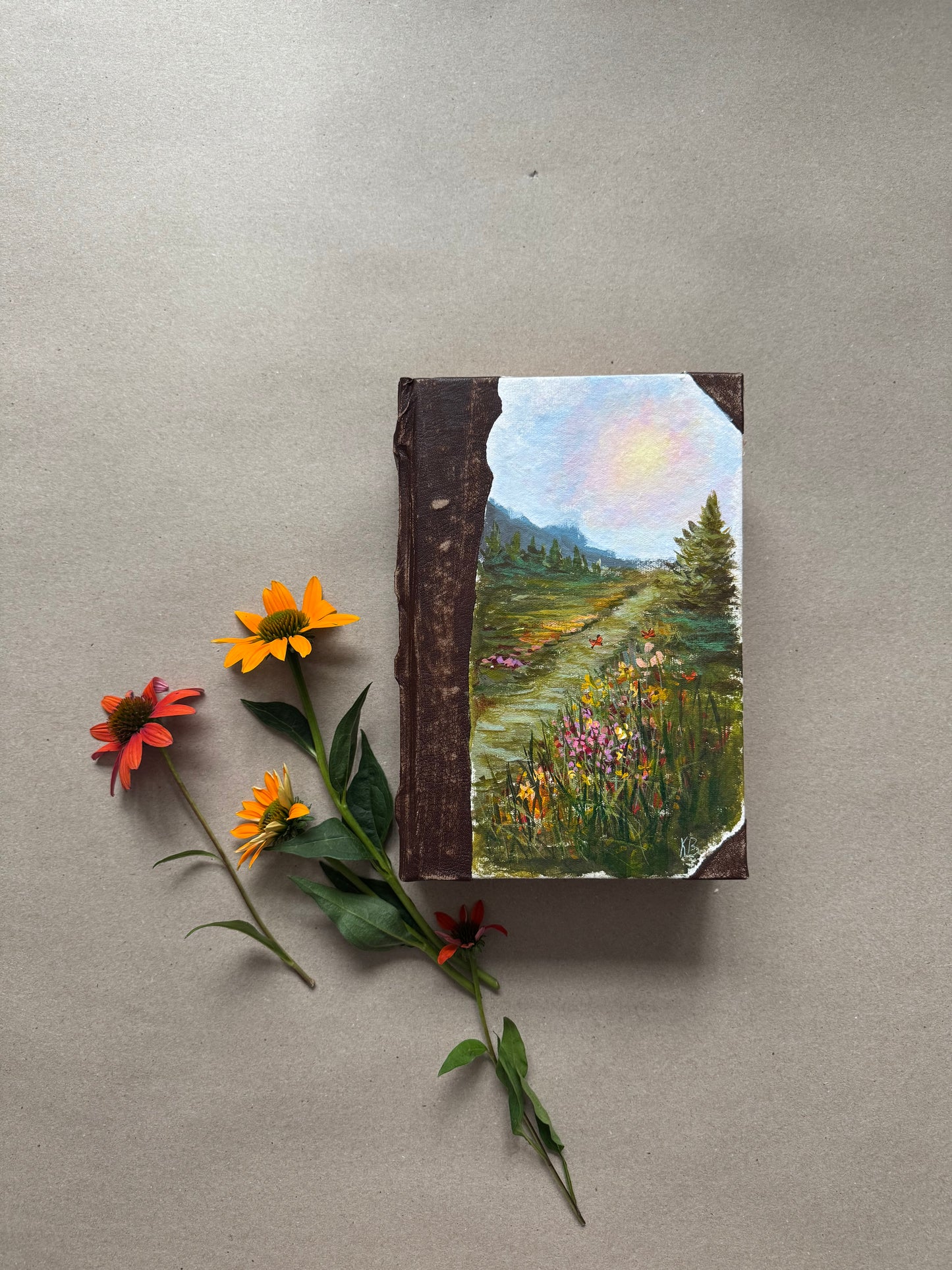 Original art hand made, hand painted leather bound journal 10x7”