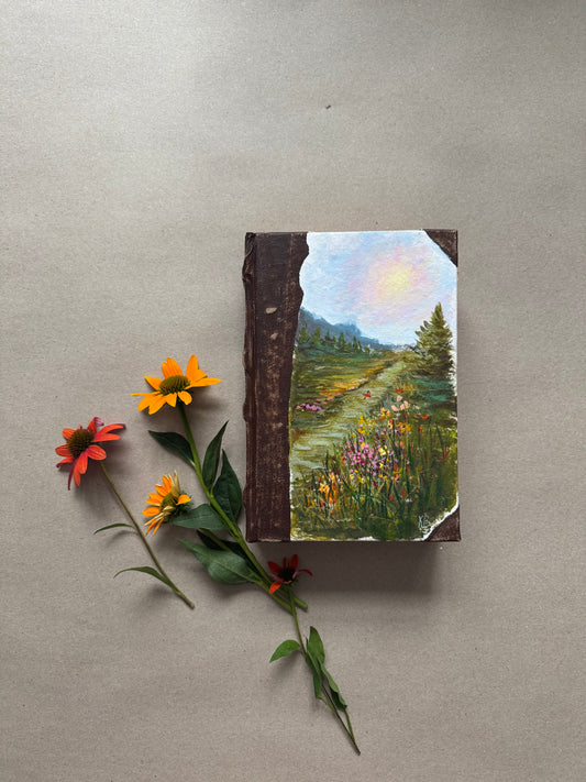 Original art hand made, hand painted leather bound journal 10x7”