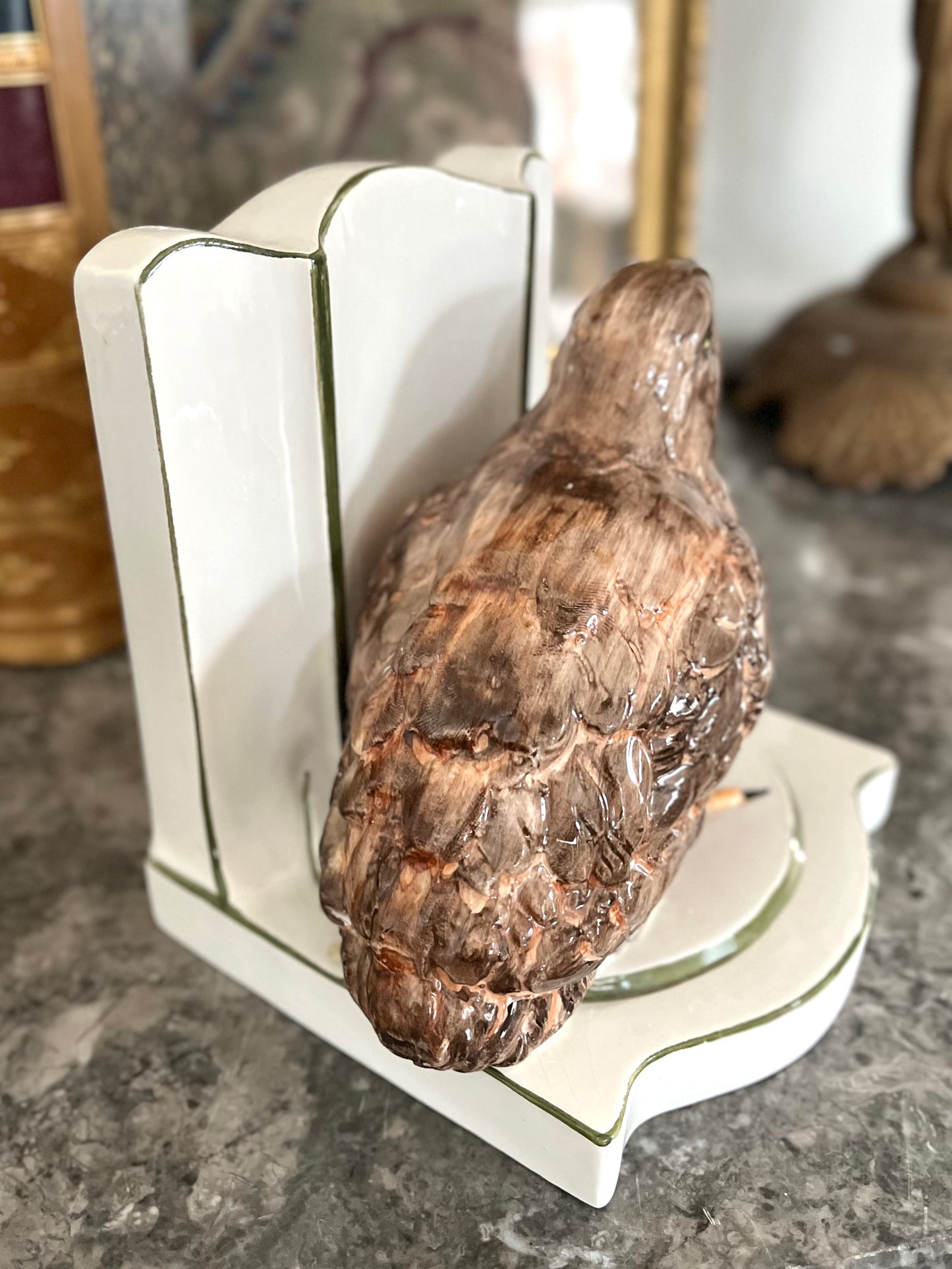 Lovely Older Vintage Nora Fenton Quail Hand Painted Bookend