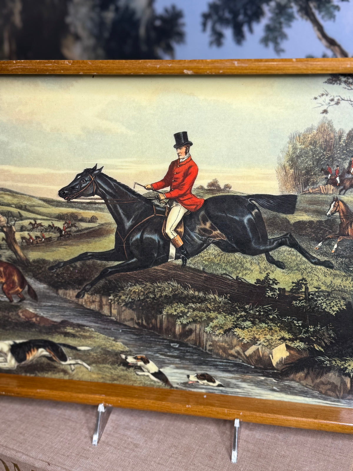 Vintage Equestrian Fox Hunt Serving Tray | Horse & Hound Scene | 17” × 12”