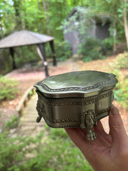 Reserved! Pewter dressser box with lion claw feet!