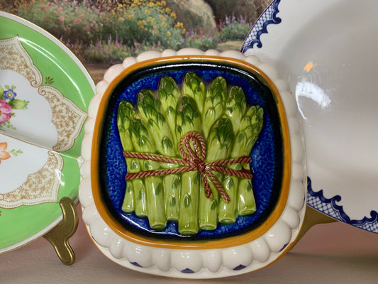 Beautiful Asparagus Ceramic Mold with vivid blues and greens! As is!