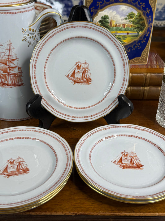 Vintage Copeland Spode Trade Winds Red Bread & Butter Plates | Set of 6 | 6”