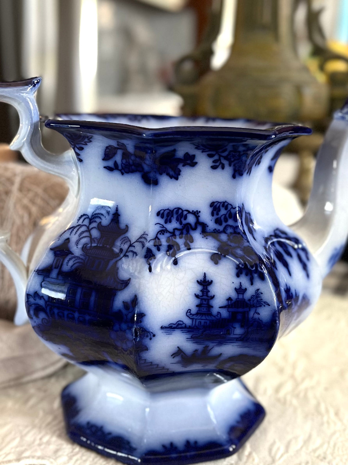 Jacob Furnival & Co. Shanghae Flow Blue Ironstone Teapot | England, Circa 1860