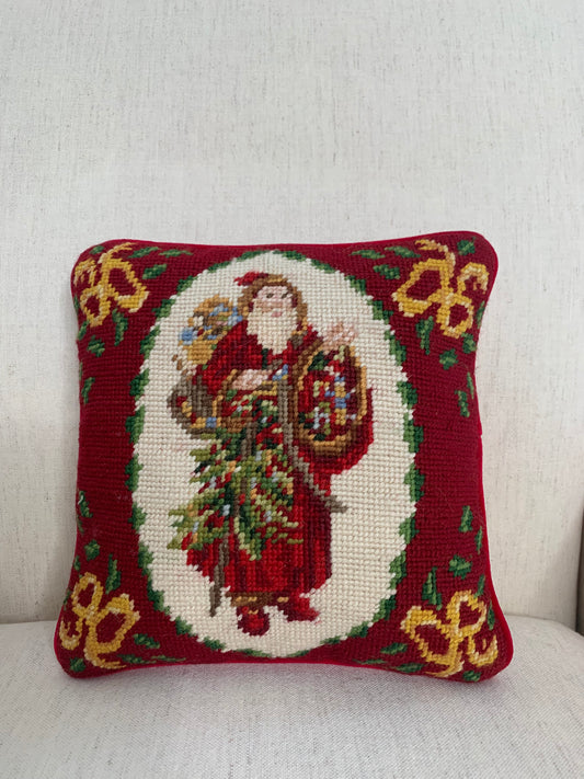 Needlepoint Father Christmas Pillow 9"