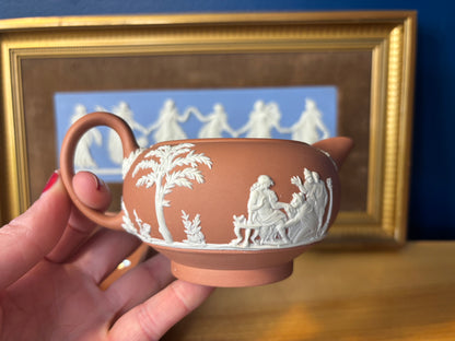 Wedgwood Jasperware terracotta lidded sugar bowl and creamer set!