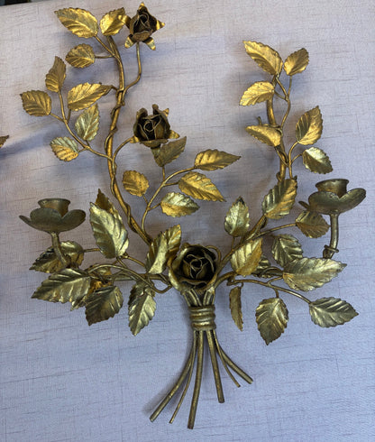 Stunning floral gold sconces pair!