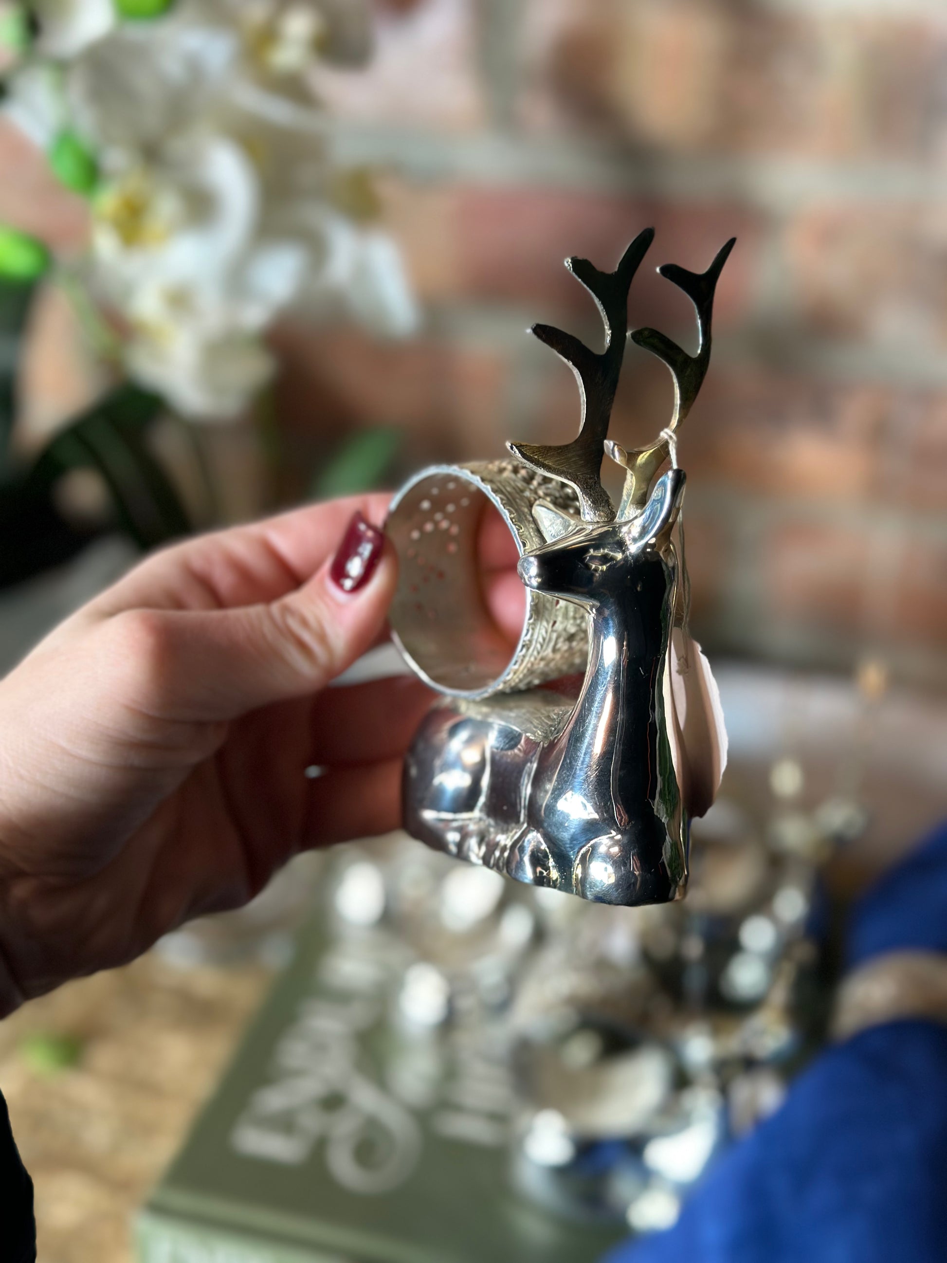 Silver reindeer sales napkin rings