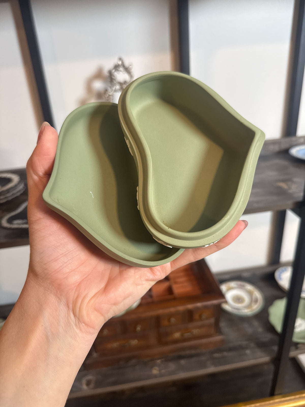 Wedgwood sage green heart shape box