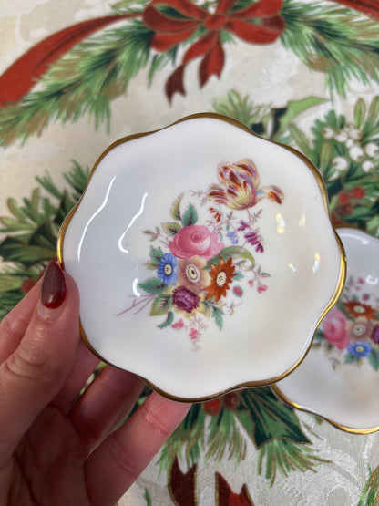 Coalport floral butter pats pair with scalloped and gold edges!