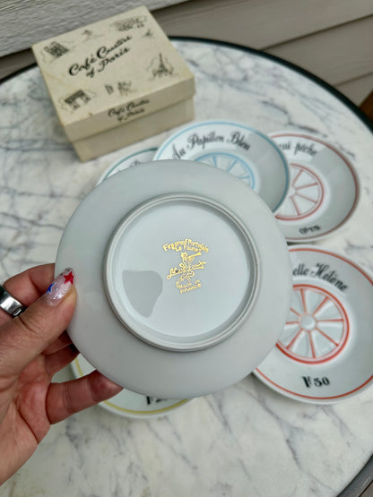 Vintage French Café Price Saucers (Tipping Plates) by Louis Lourioux for Le Faune | Complete Set of 6 with Original Box, circa 1940-1970