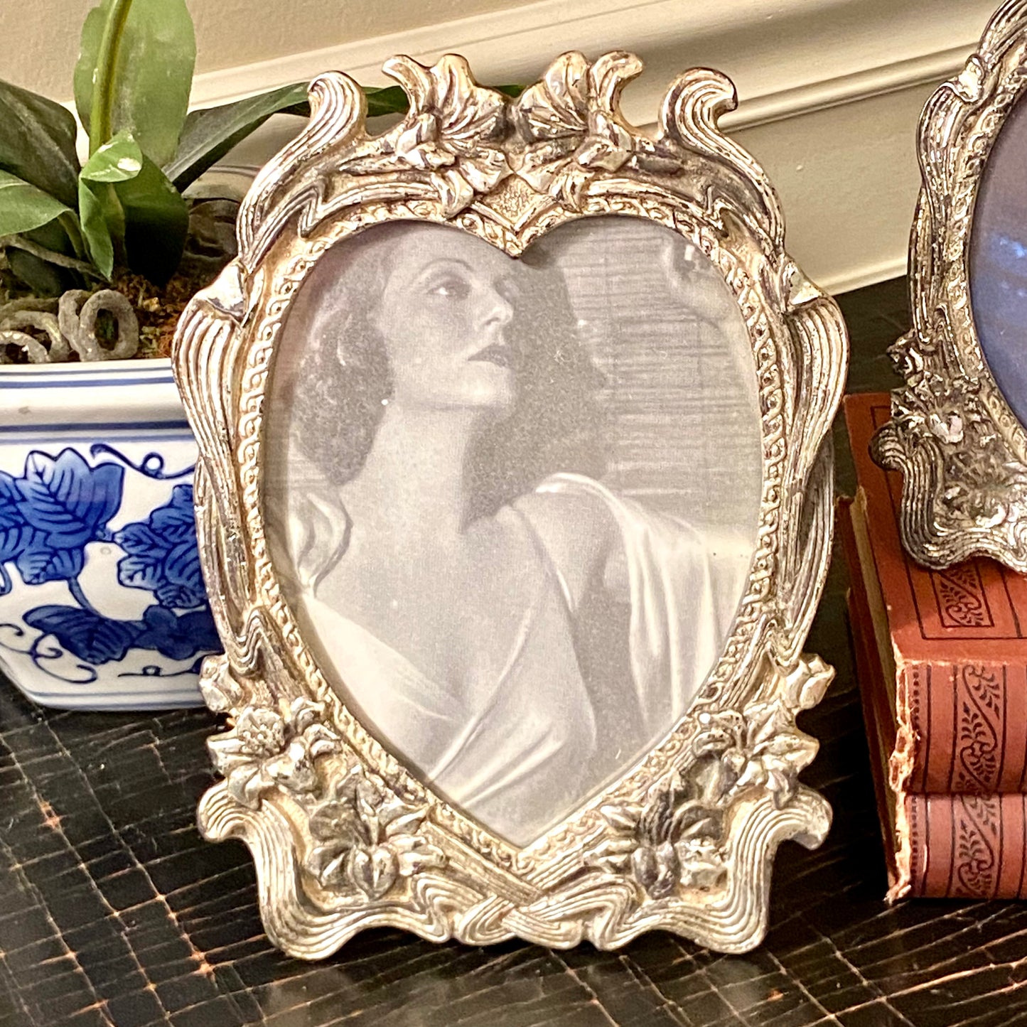 Set of 3 vintage silver plate floral photo frames