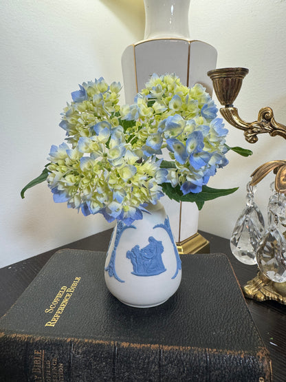 Wedgwood white and blue bud vase 5”