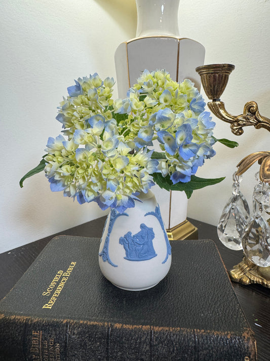 Wedgwood white and blue bud vase 5”