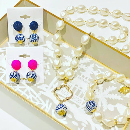 Blue & Neon Pink Thread Earrings | Lightweight Statement Dangle