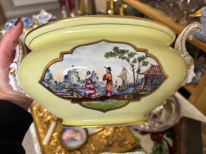 Stunning Dresden lidded tureen with vivid scenes, gold detailing, and lovely handles!