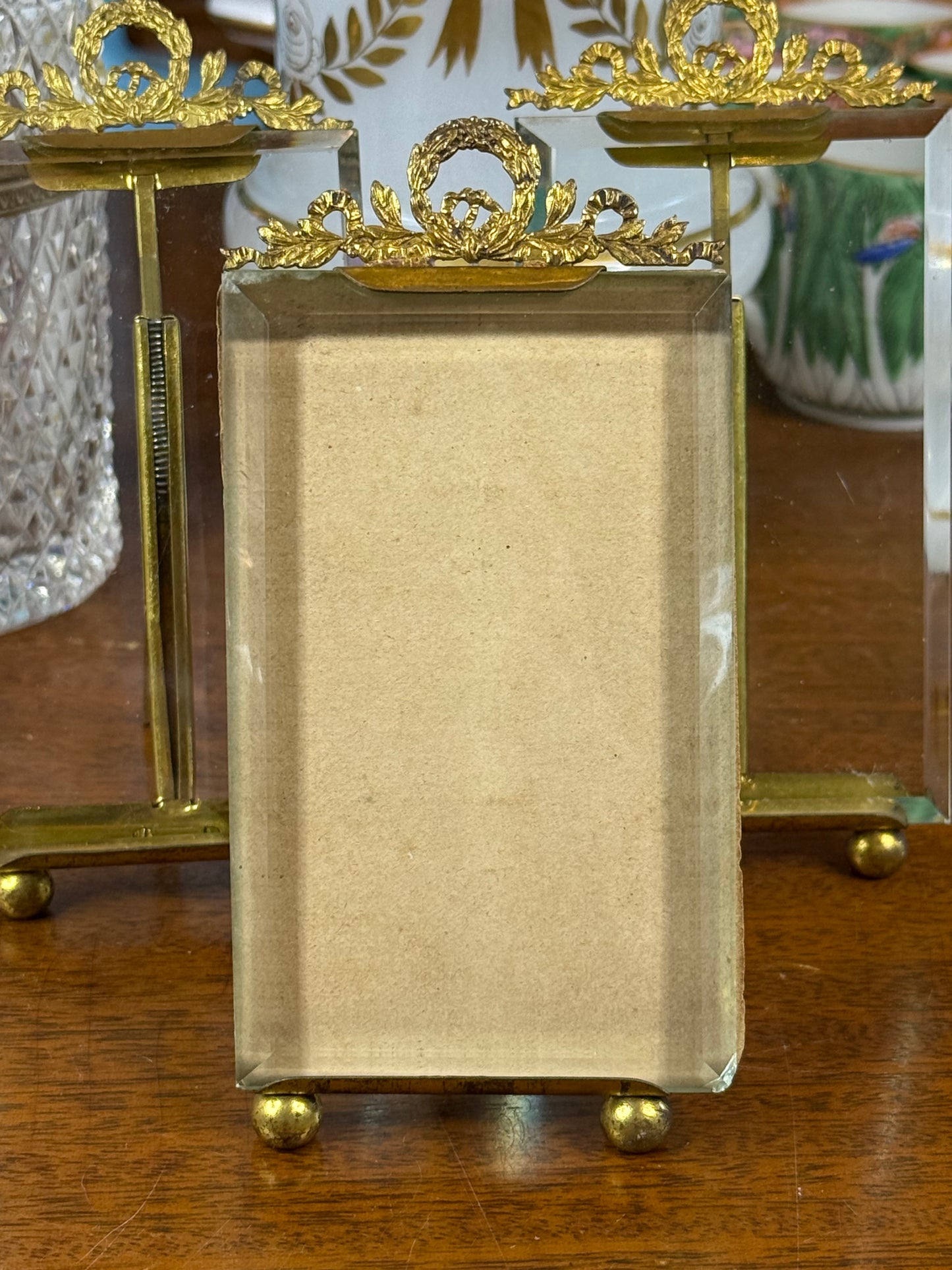 Antique French Louis XVI Gilt Brass Beveled Glass Picture Frame | c.1900 | **One Chip**