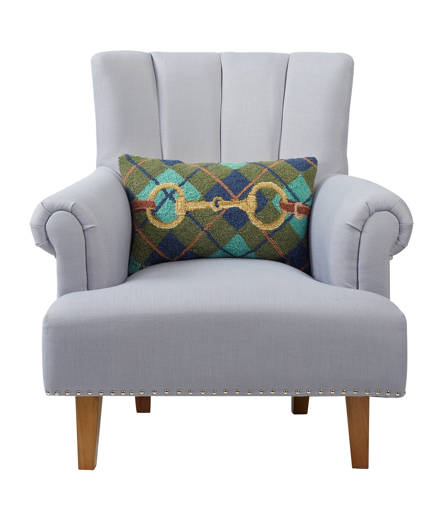 Gingham Buckle Hooked Wool Accent Pillow | 12" x 20"