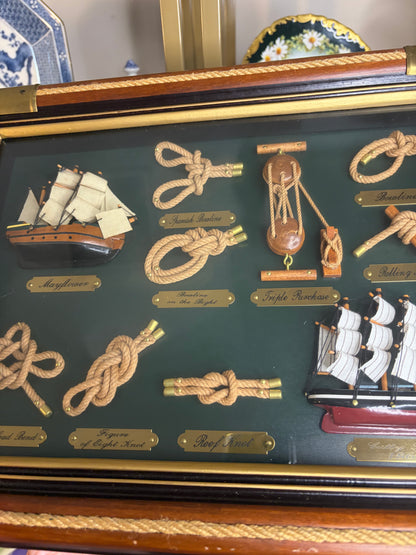 Reserved for Erica! Beautiful Nautical framed ship and knot with brass and rope details!
