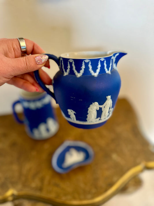 Vintage Wedgwood Cobalt Blue Jasperware Creamer / Dutch Jug c.1936