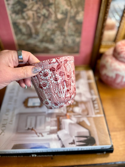 Antique James Kent Pink Floral Transferware Ironstone Cachepot, 4”