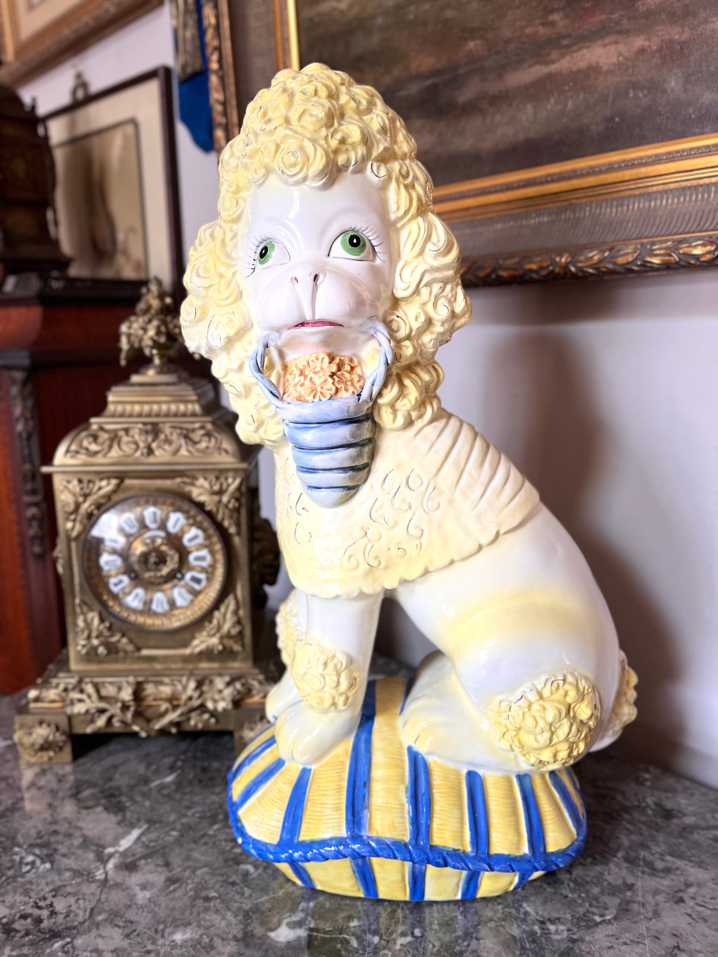 Fantastic Large Italian Hand Painted Poodle On Pillow