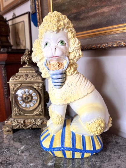 Fantastic Large Italian Hand Painted Poodle On Pillow