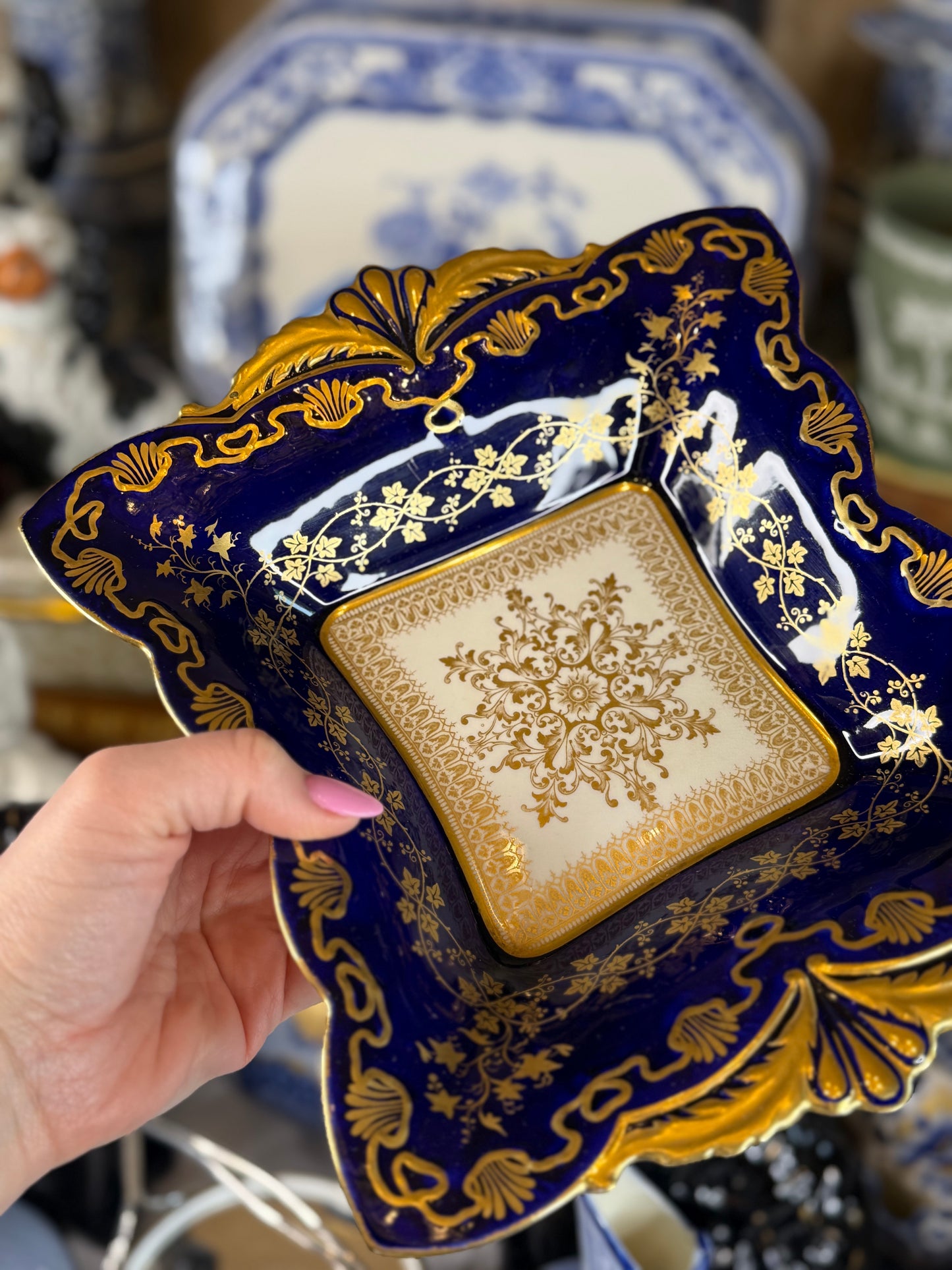 Aynsley Blue & Gold Dessert Dish | English Bone China | c.1900 | Style DA4351