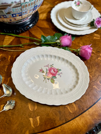 Vintage Copeland Spode “Billingsley Rose” Oval Serving Platter | Jewel Embossed English Floral China