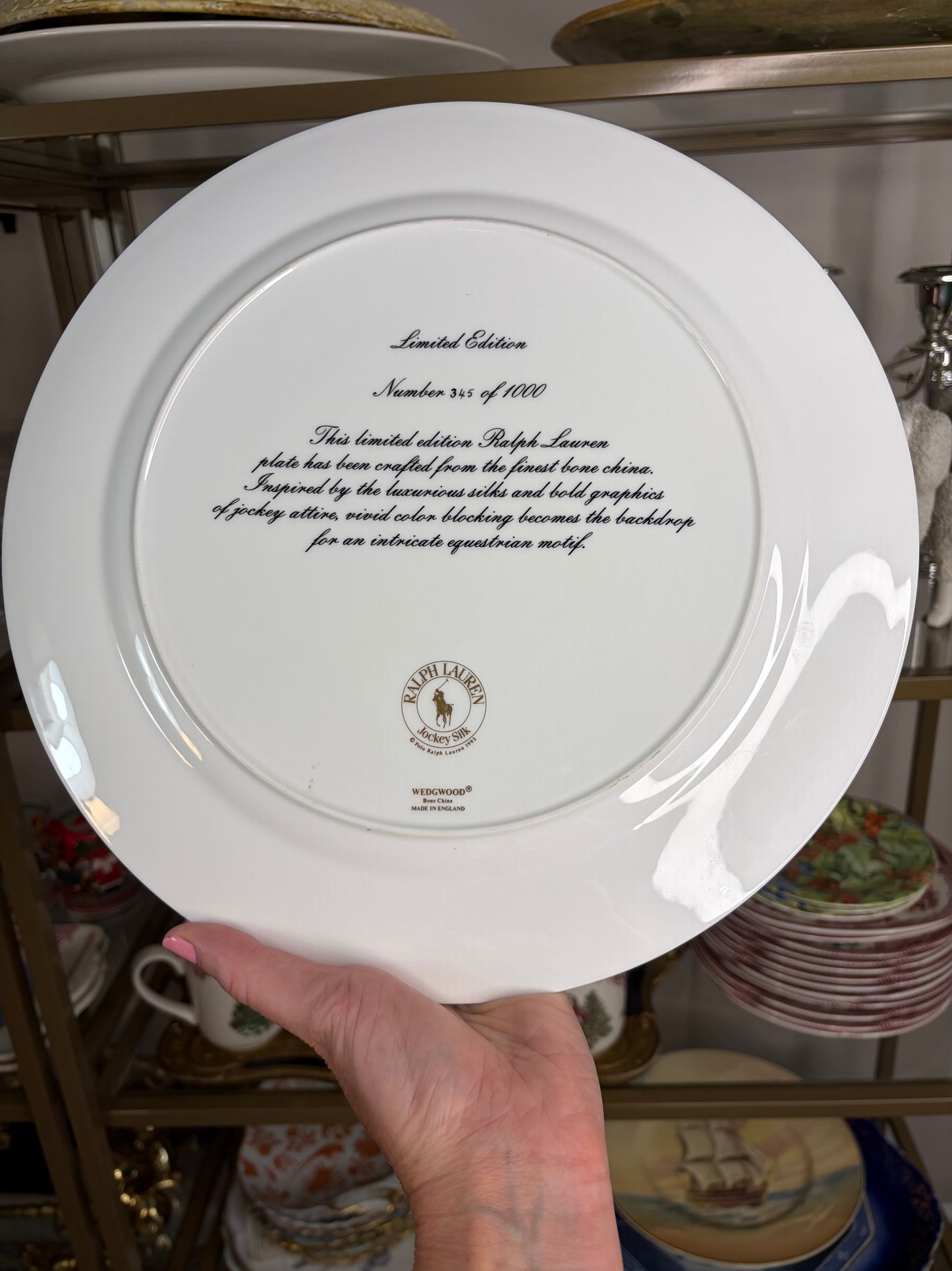 Collectible and rare 1992 Ralph Lauren "Jockey Silk" limited edition collector plate made by Wedgwood! No. 345