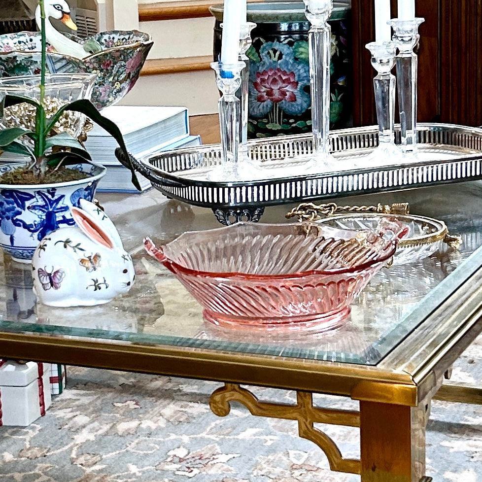 Beautiful pink glass vintage bowl centerpiece