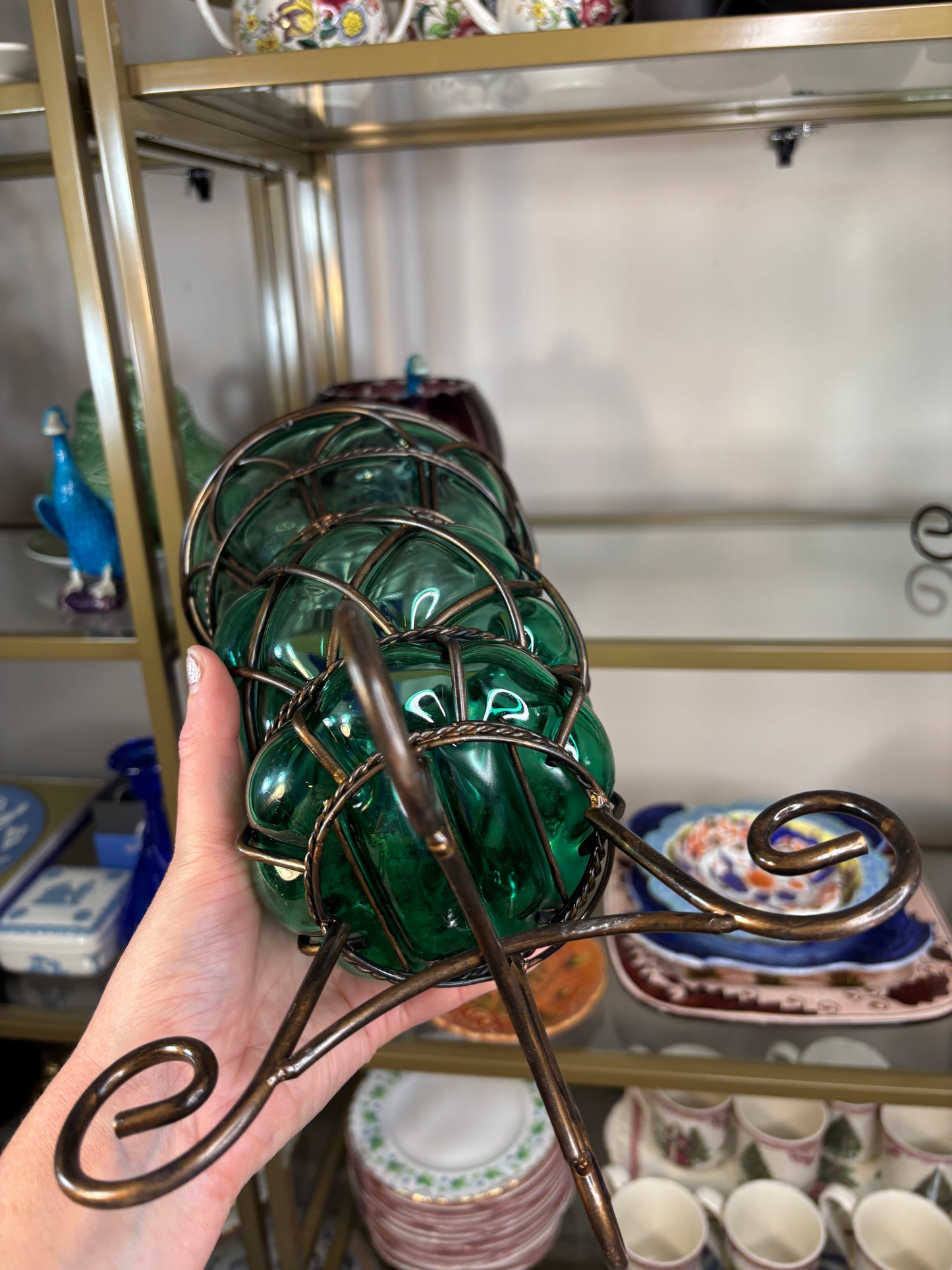 Gorgeous bubble glass in iron cage vases pair!