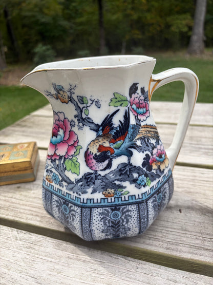 Antique Keeling and Co. Pitcher with florals and birds! Circa 1910- 1930