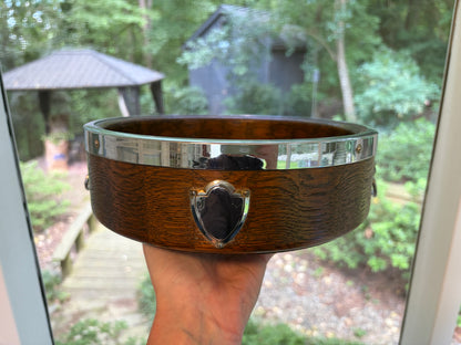 RESERVED - YVONNE - Stunning English oak bowl with shield and lion handles!