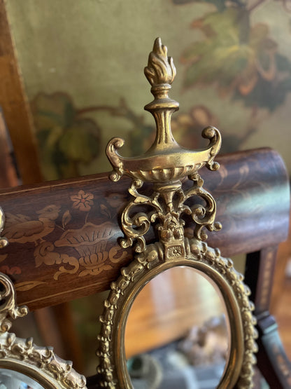 Live 08/11 Elegant Pair of Adam Style Neoclassical Gilt Brass Mirrored Wall Sconces Circa 1930s–1940s