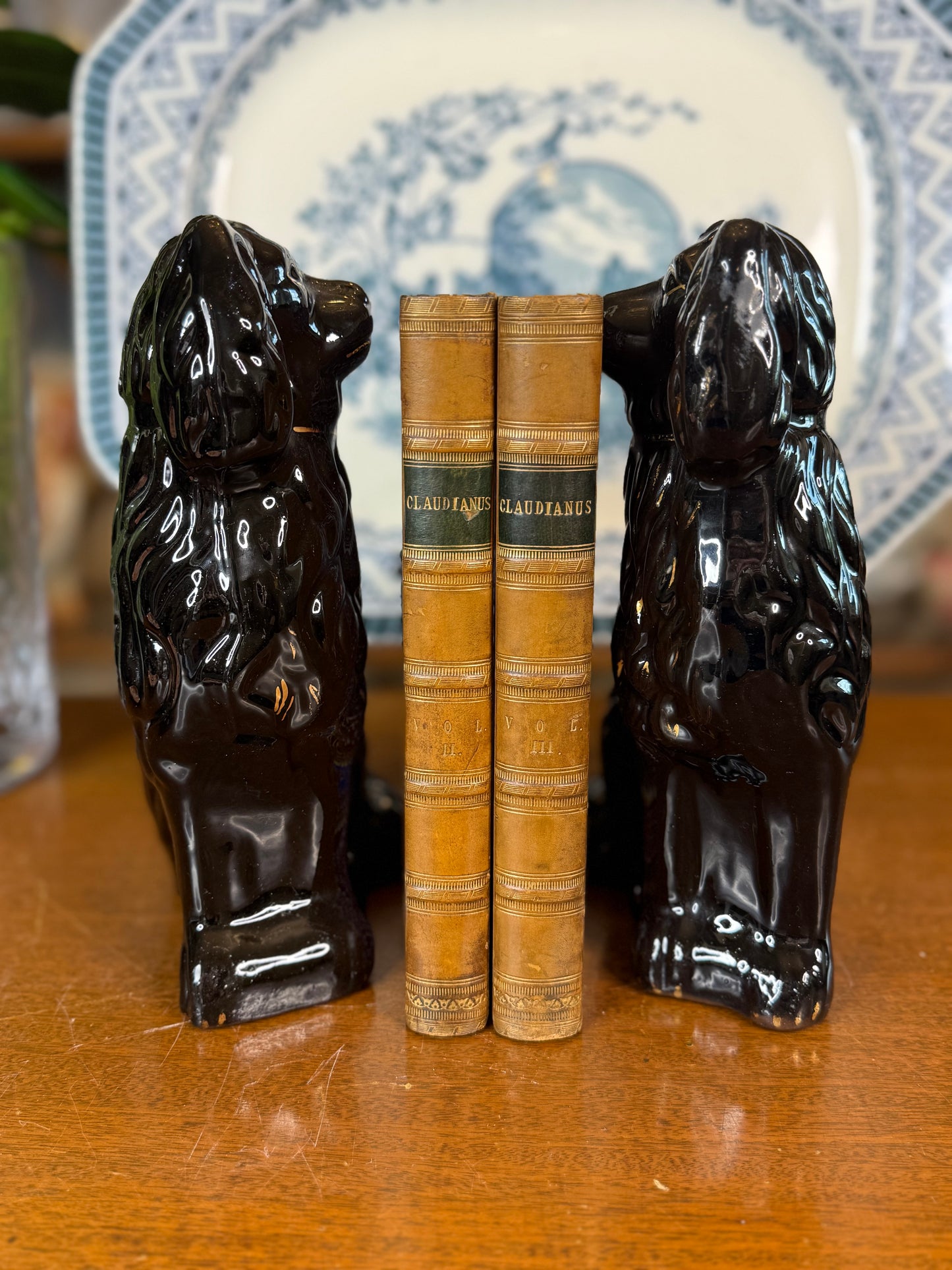 Antique Pair of 19th Century Black Jackfield Spaniels | Staffordshire Dogs | 9.5"H x 7"W x 3.5"D | #DA4506