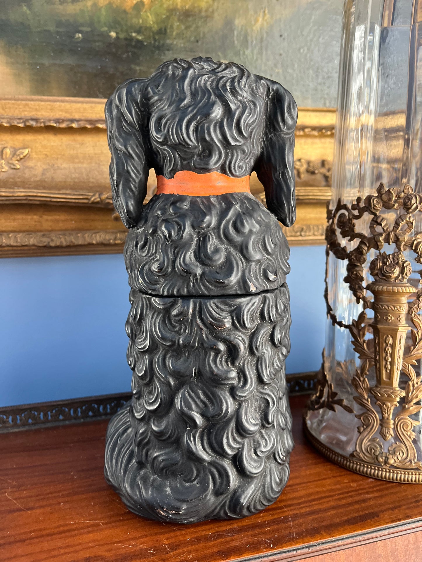 Stately Early 1890-1915 Victorian Ceramic Spaniel Tobacco Jar – English Library Figural Humidor - 
Bernard Bloch Signed