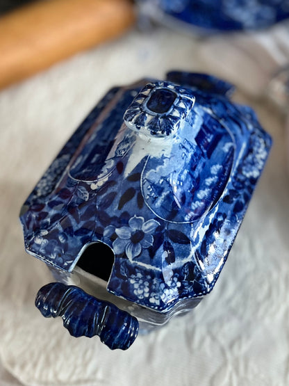 Live 08/04 Rare Historical Blue “Landing of General Lafayette” Covered Sauce Dish | Transfer-Printed Interior | Impressed Clews Warranted Stamp | Circa 1825 - Estate Collection